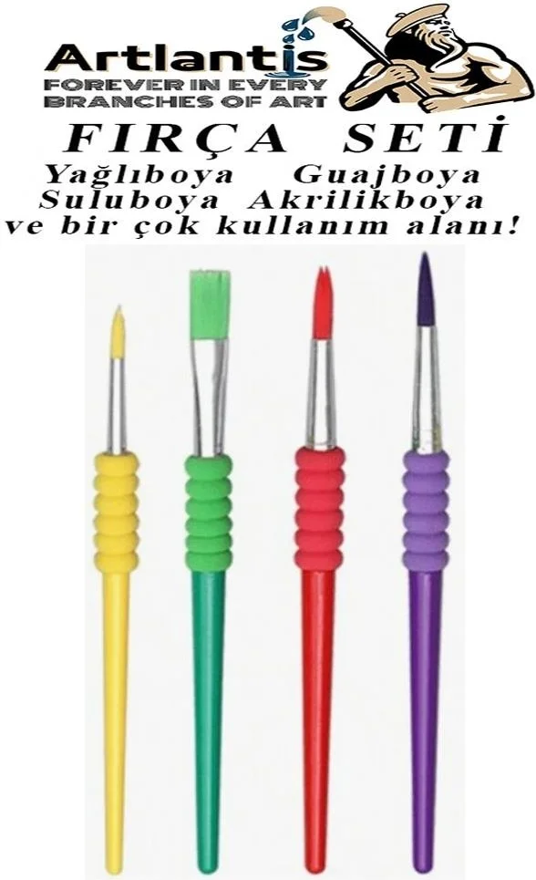 Artlantis Brush Set 4 Pieces Painting Brush with Plastic Handle 1 Pack Watercolor Acrylic Paint Gouache Oil Paint Brush Set