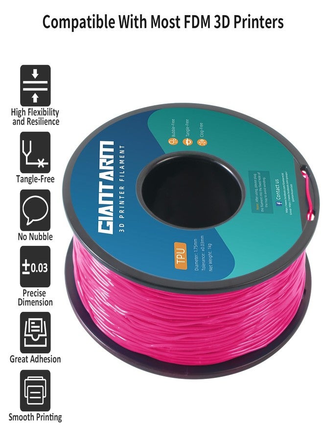 GIANTARM TPU Filament 1.75mm 1Kg(2.2lbs), Pink Filament TPU, 95A Flexible 3D Printer Filament with High Elasticity, ±0.03mm Accuracy, Neatly Wound & Moistureproof, Non-Clogging,TPU Pink - Image 2