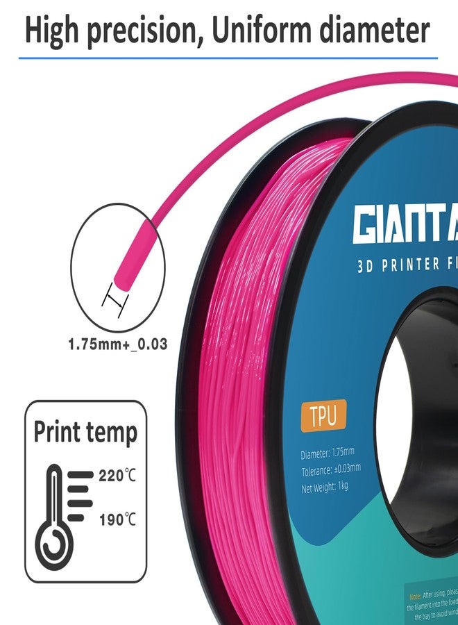 GIANTARM TPU Filament 1.75mm 1Kg(2.2lbs), Pink Filament TPU, 95A Flexible 3D Printer Filament with High Elasticity, ±0.03mm Accuracy, Neatly Wound & Moistureproof, Non-Clogging,TPU Pink - Image 3