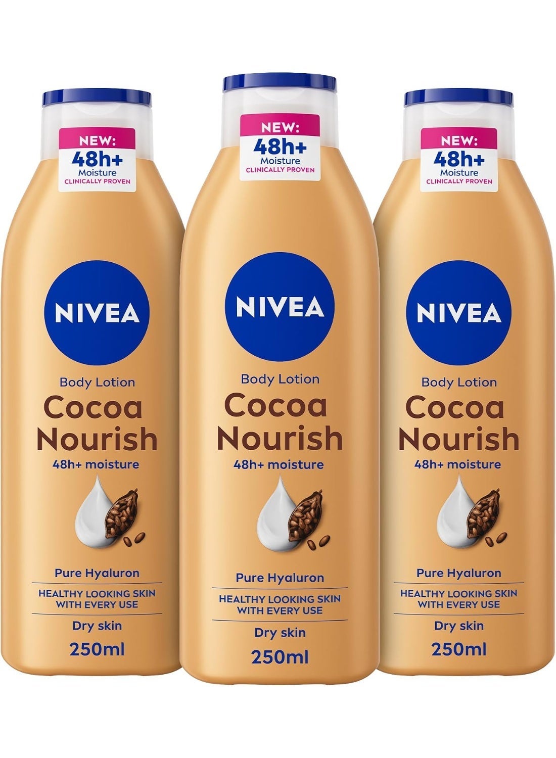 Nivea Body Lotion Cocoa Nourish Intensive Care With Pure Hydration, Cocoa Butter & Deep Nourish serum 250ml Pack Of 3