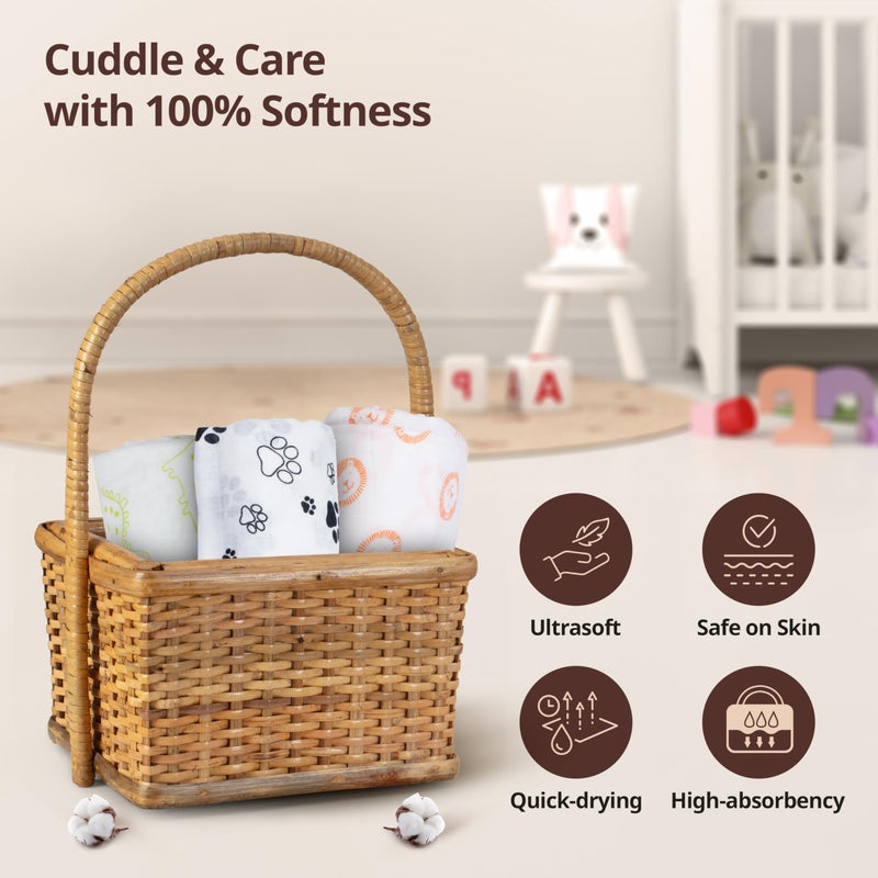 Luv Lap LuvLap 100% Cotton Muslin Baby Swaddles - Animals Print 0+ Month - Image 3