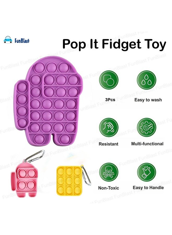 FunBlast FunBlast Pop it Toy for Kids, Pack of 3 Unit - Robot with 2 Keychain Pop it Fidget Toy for Kids, Real Silicone Pop it Games for Kids (Multicolor) (FB-3)  - Image 4
