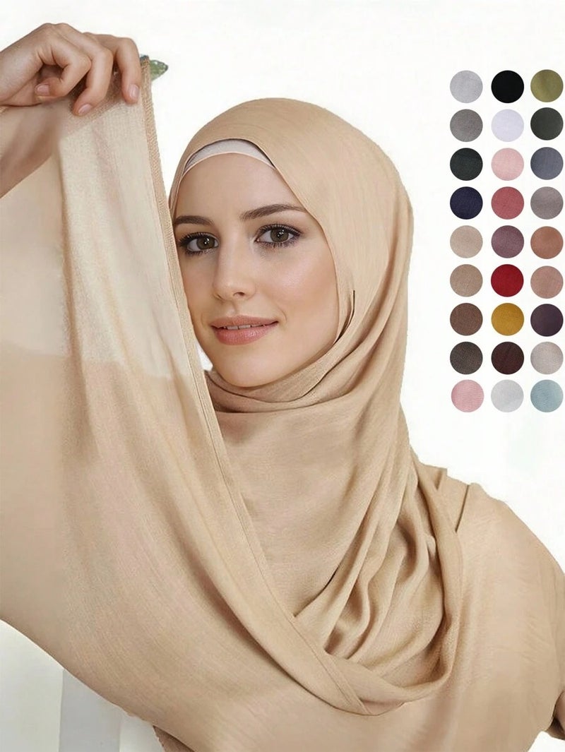 Shein Women's Solid Color Wide-Brim Modal Scarf - Breathable Hijab & Versatile Shawl Headband, Camel - Image 2