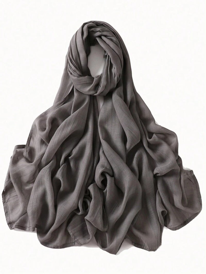 Shein Women's Solid Color Wide-Brim Modal Scarf - Breathable Hijab & Versatile Shawl Headband, Camel - Image 4
