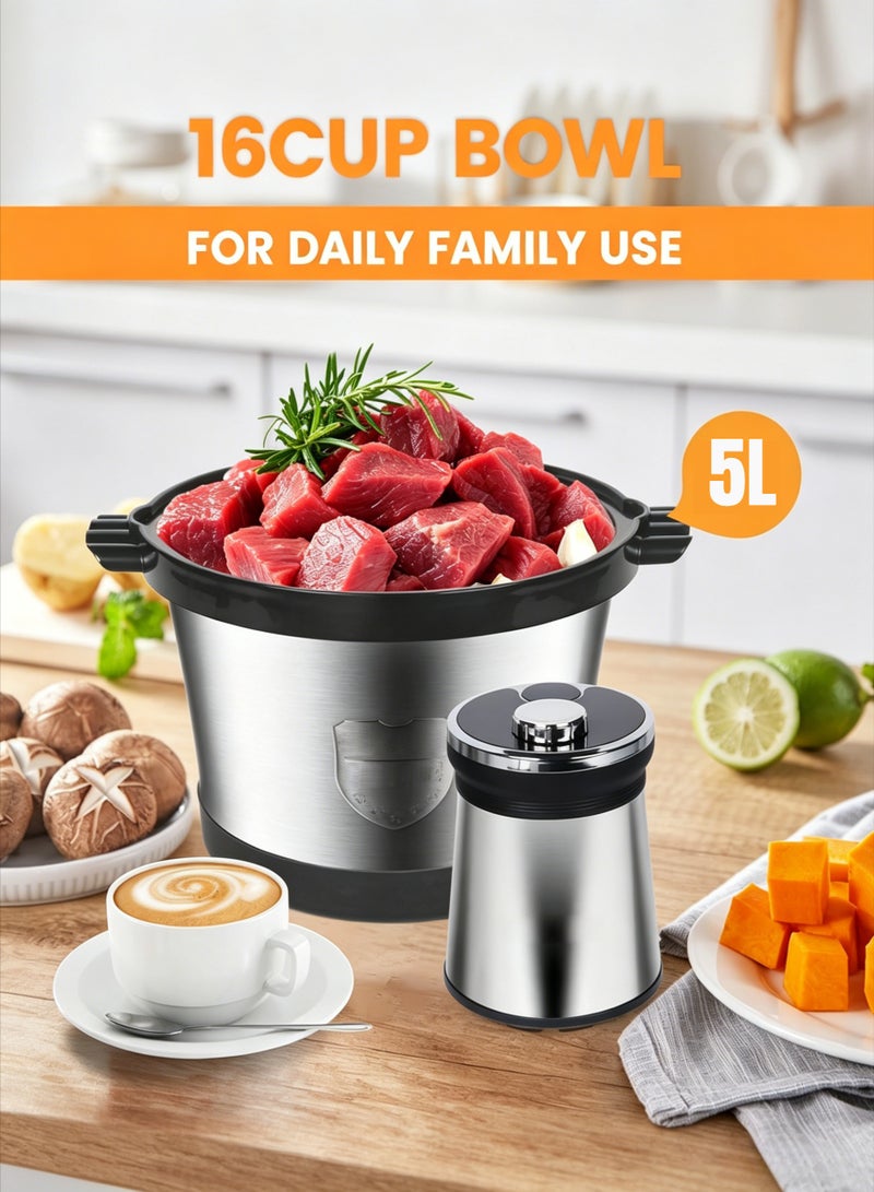 AETHER Multi-Purpose Electric Meat And Vegetable Grinder, 800W Power, Large 5L Stainless Steel Bowl, Two-Speed Control, Six Sharp Blades, Secure Lock Safety Design – Perfect For Mincing Meat, Chopping Vegetables, Fruits, Nuts, And Preparing Sauces - Image 4