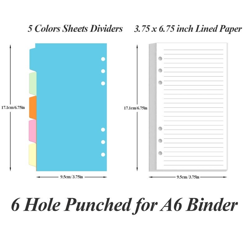 Yaridar (2-Pack) A6 Lined Paper Refills for Filofax Personal Binder Planner - 160 Sheets/320 Pages Paper with 5 Colorful Binder Dividers, 3.75" x 6.75" - Image 2