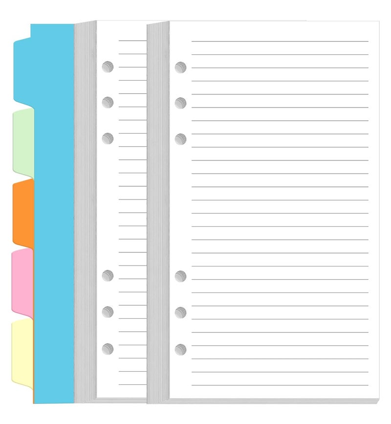 Yaridar (2-Pack) A6 Lined Paper Refills for Filofax Personal Binder Planner - 160 Sheets/320 Pages Paper with 5 Colorful Binder Dividers, 3.75" x 6.75" - Image 1