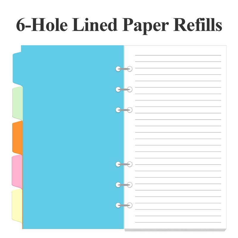 Yaridar (2-Pack) A6 Lined Paper Refills for Filofax Personal Binder Planner - 160 Sheets/320 Pages Paper with 5 Colorful Binder Dividers, 3.75" x 6.75" - Image 3