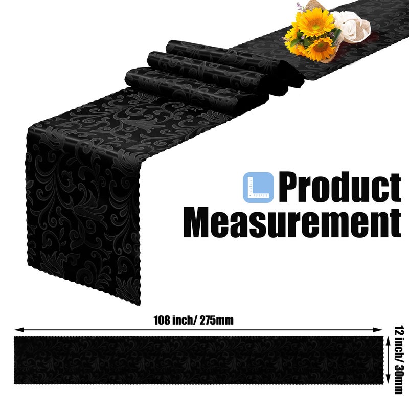 RUDONG M 2 Pack Black Satin Table Runners 12 x 108 Inch, Long Silky Damask Table Runner Decor, Bright Smooth Jacquard Dining Table Runners for Weddings, Banquet, Parties Dinner Decoration - Image 4
