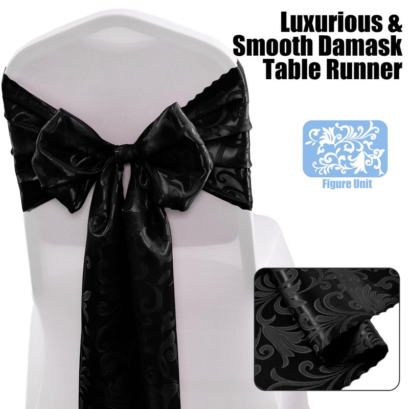 RUDONG M 2 Pack Black Satin Table Runners 12 x 108 Inch, Long Silky Damask Table Runner Decor, Bright Smooth Jacquard Dining Table Runners for Weddings, Banquet, Parties Dinner Decoration - Image 3