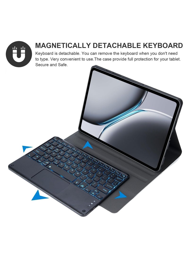 Arabic and English Keyboard Case Compatible OnePlus Pad 2 12.1-inch 2024, Leather Tablet Case with Wireless Detachable Bluetooth Backlit Touchpad Keyboard - Image 2