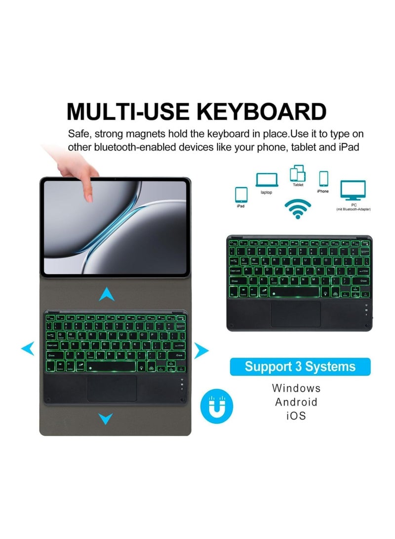 Arabic and English Keyboard Case Compatible OnePlus Pad 2 12.1-inch 2024, Leather Tablet Case with Wireless Detachable Bluetooth Backlit Touchpad Keyboard - Image 3