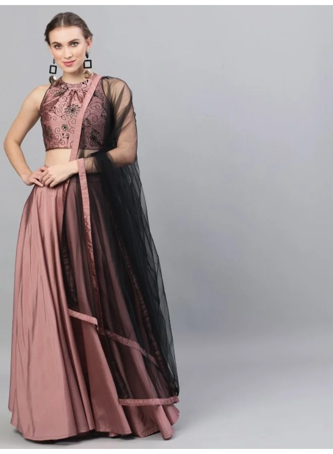 أيه كيه إس Mauve Flock Print Lehenga Choli With Dupatta