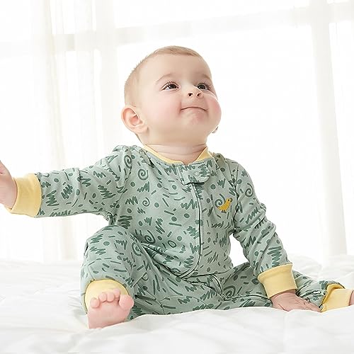 Teach Leanbh Baby 2-Pack 100% Cotton Romper Jumpsuits Two Way Zipper Long Sleeve Footless Sleep and Play (Yellow+Pea Green, 6-12 Months) - Image 2