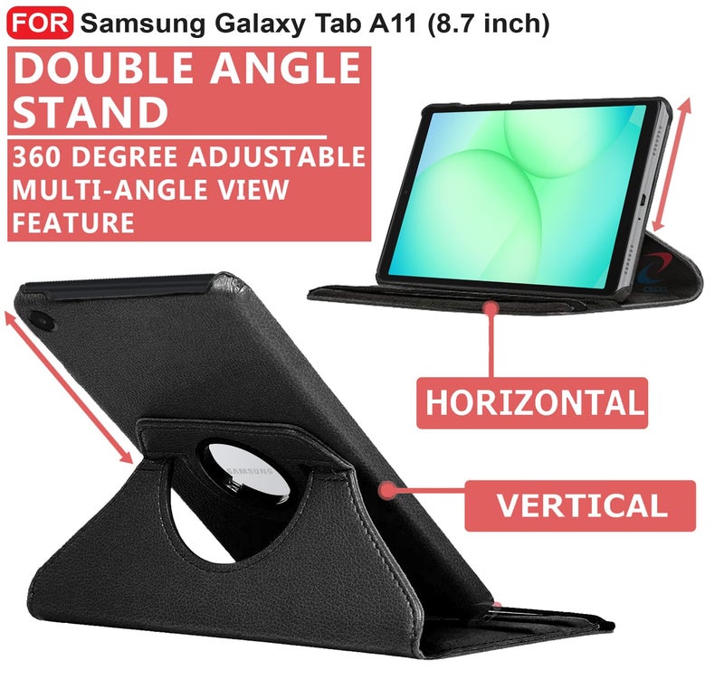 CEDO Samsung Tab A11 (8.7 inch) Flip Cover | Leather Finish | 360 Degree Rotate Backcover | Shockproof Back Cover Case for Samsung Galaxy Tab A11 (8.7 inch) (Black) - Image 2