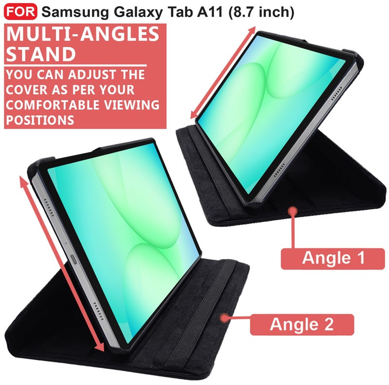 CEDO Samsung Tab A11 (8.7 inch) Flip Cover | Leather Finish | 360 Degree Rotate Backcover | Shockproof Back Cover Case for Samsung Galaxy Tab A11 (8.7 inch) (Black) - Image 5
