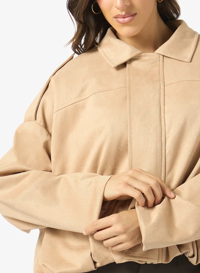 Ginger  Suede Zip Up Oversize Jacket for Women | Best Price UAE