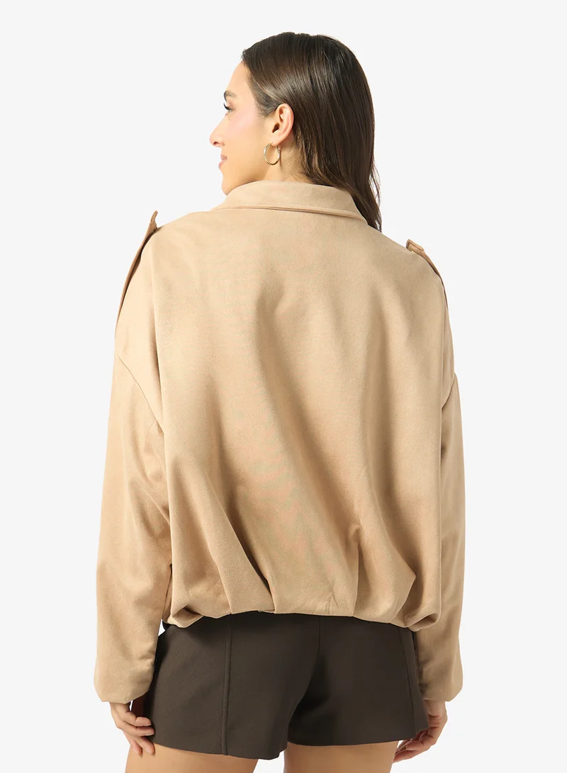 Ginger  Suede Zip Up Oversize Jacket for Women | Best Price UAE