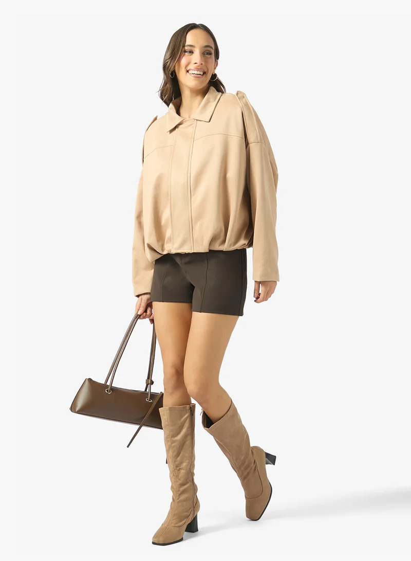 Ginger  Suede Zip Up Oversize Jacket for Women | Best Price UAE