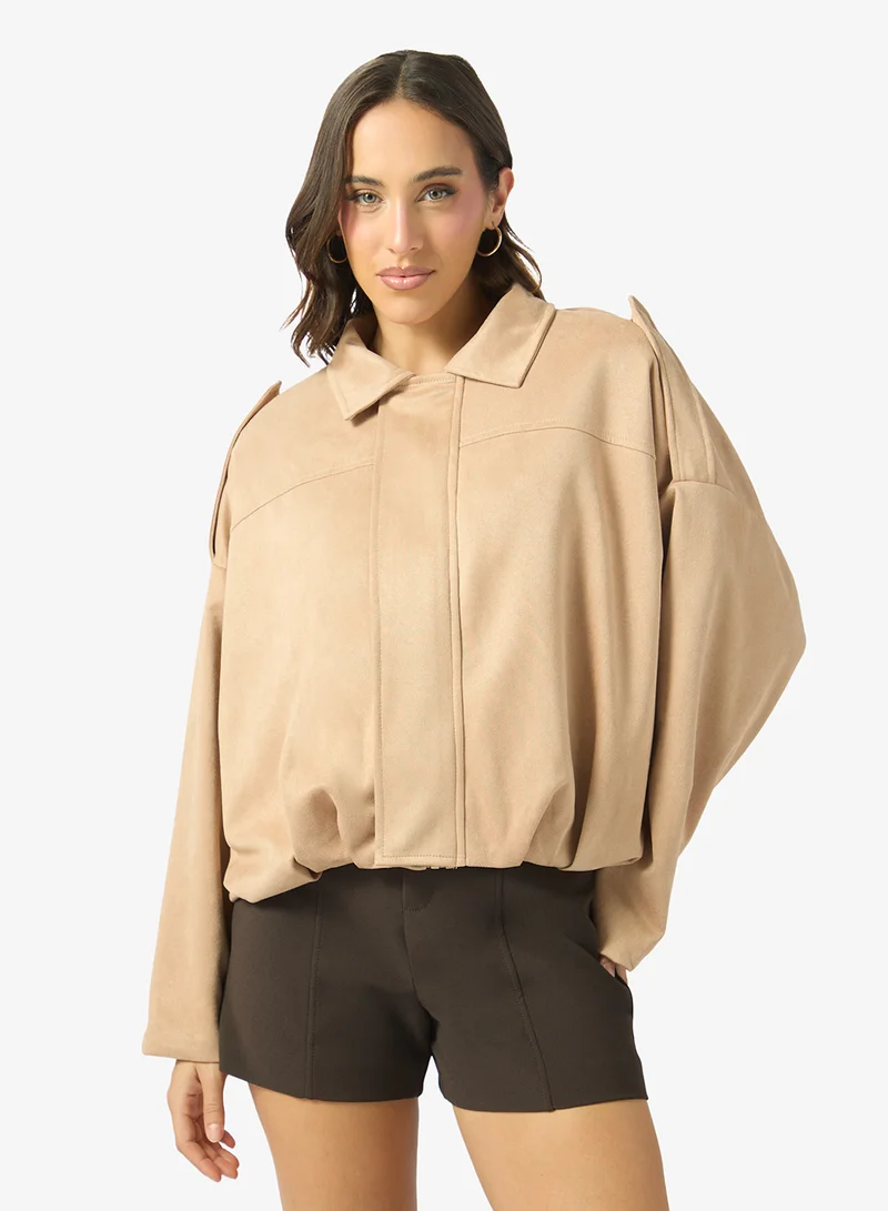 Suede Zip Up Oversize Jacket
