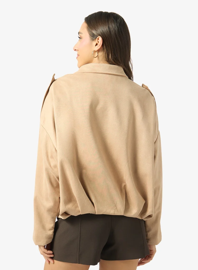 Ginger Suede Zip Up Oversize Jacket