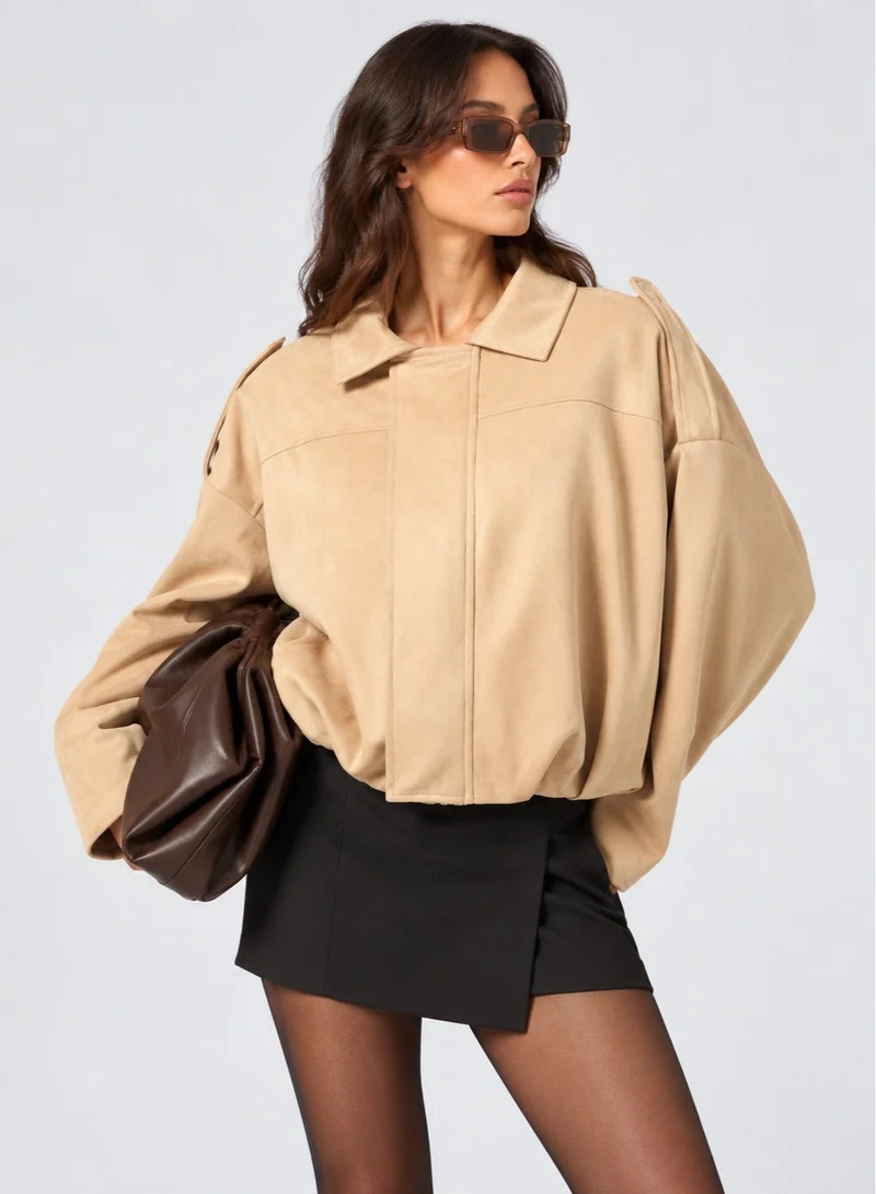 Ginger Suede Zip Up Oversize Jacket
