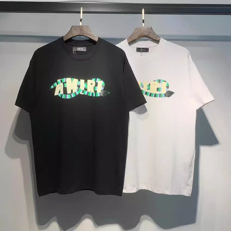 Real S 2024 Digital High-Definition Printing Amiri Letter Pattern Youth Cotton Short Sleeve T-Shirt - Image 3