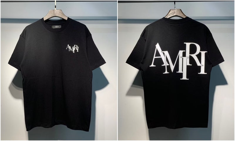 Real S 2024 Digital High-Definition Printing Amiri Letter Pattern Youth Cotton Short Sleeve T-Shirt - Image 1
