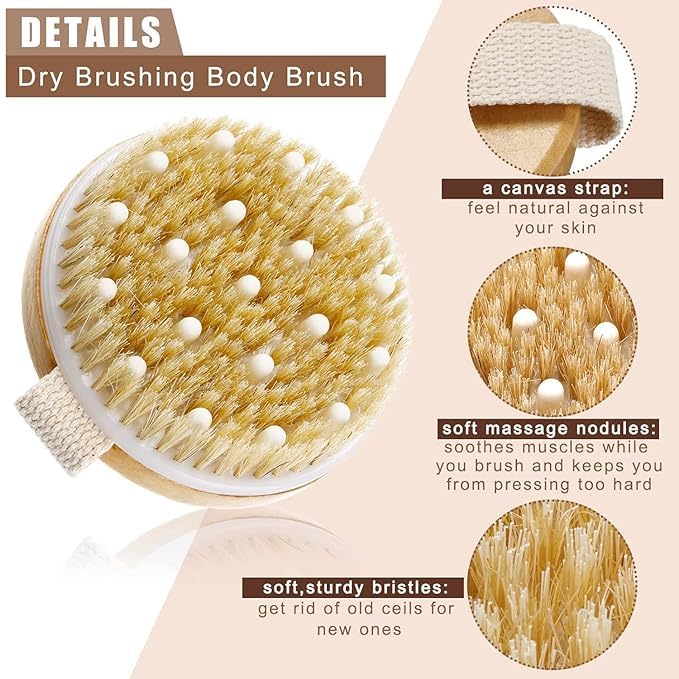 ATOOZED Body Brush Wooden Bathing Brush for Women Men Round Wooden Bath Brush With Massager Body Scrubber Dry Brush - Image 5
