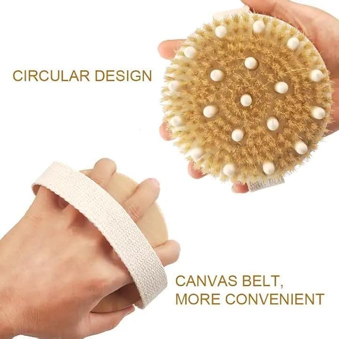 ATOOZED Body Brush Wooden Bathing Brush for Women Men Round Wooden Bath Brush With Massager Body Scrubber Dry Brush - Image 2
