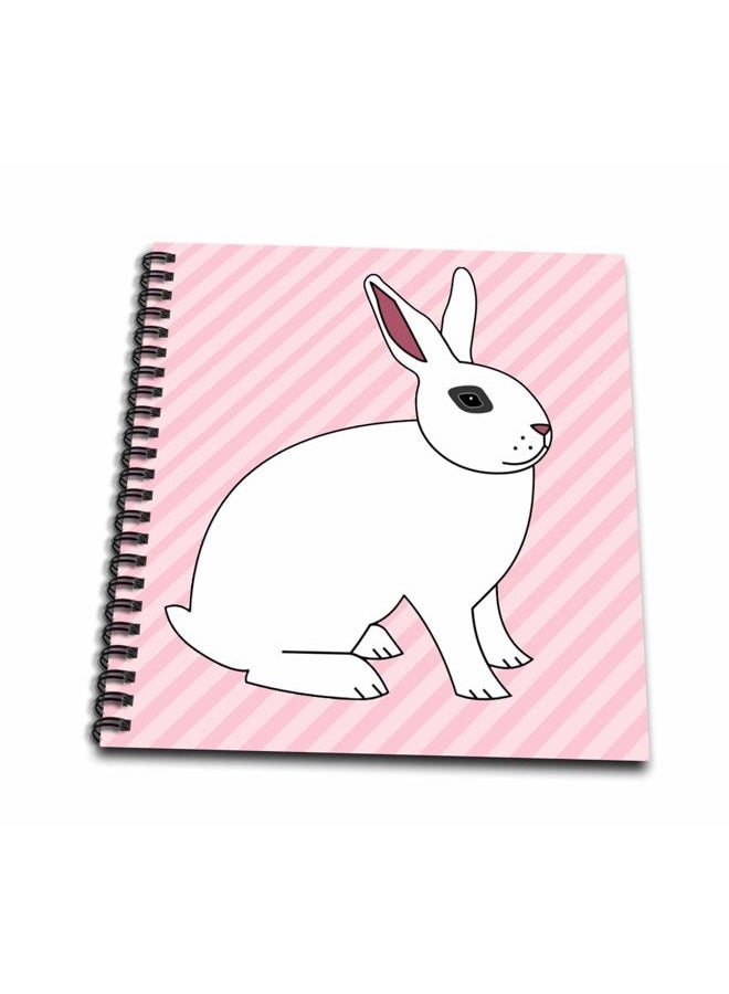 3DROSE db_24635_1 Cute Hotot Rabbit Bunny on Pink Stripes-Drawing Book, 8 by 8-Inch - Image 1