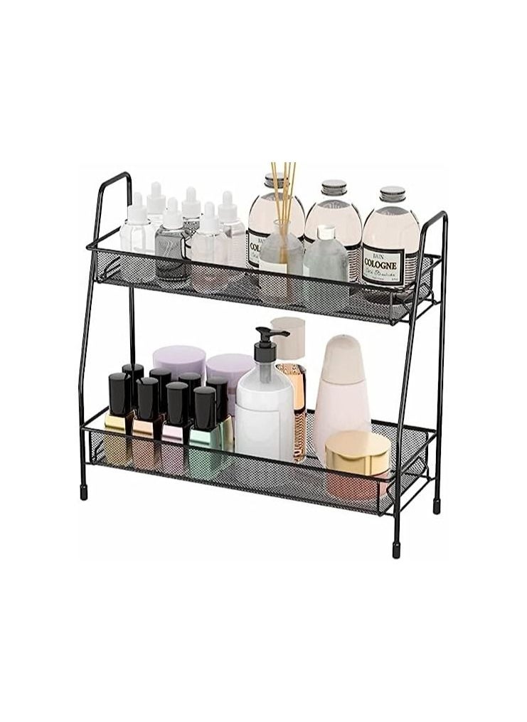 Spaceshoop Spice Rack Organizer for Countertop 2 Tier Bathroom Shelf Desktop Makeup Organizer Small Storage Rack for Kitchen Bath Room Bedroom and Office  - Image 1