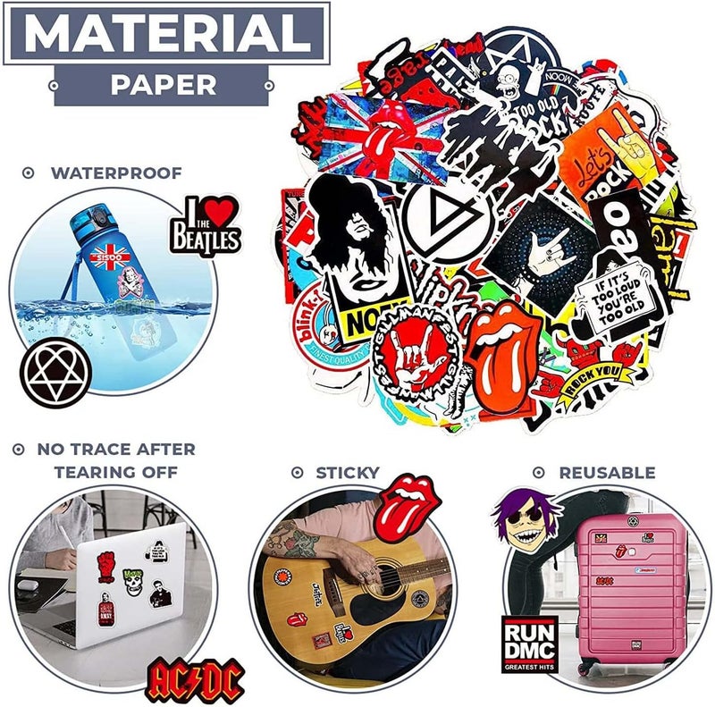 PQLQ Pack of 100 Rock Band Punk Stickers, Classic Rock Sticker Pack for Adults Cool Metal Punk Music Stickers for Guitar Laptop Skateboard (ROCK1) Bulk storage easy optimized build - Image 2
