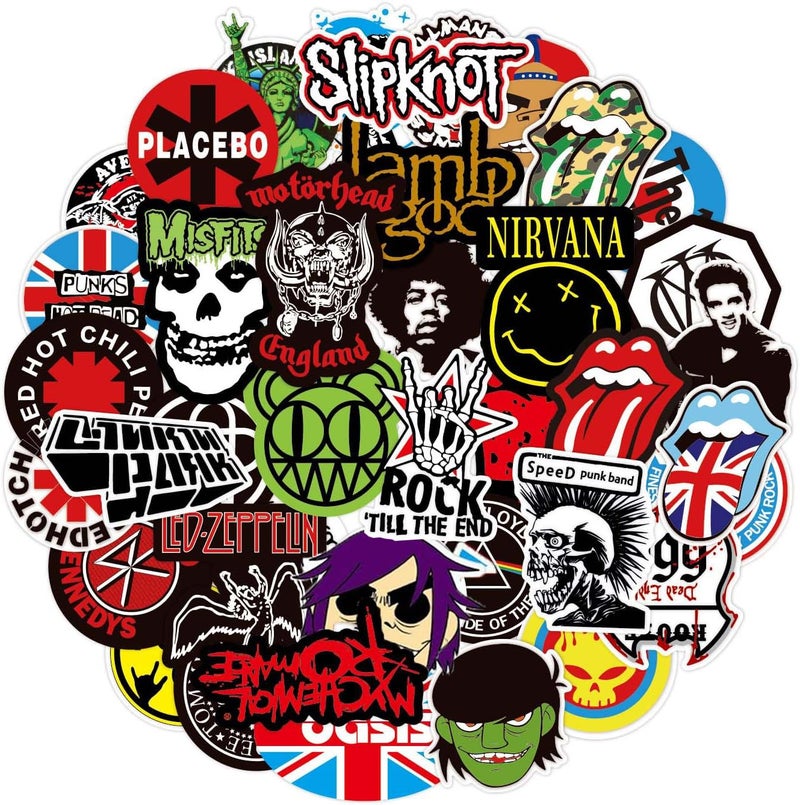 PQLQ Pack of 100 Rock Band Punk Stickers, Classic Rock Sticker Pack for Adults Cool Metal Punk Music Stickers for Guitar Laptop Skateboard (ROCK1) Bulk storage easy optimized build - Image 1