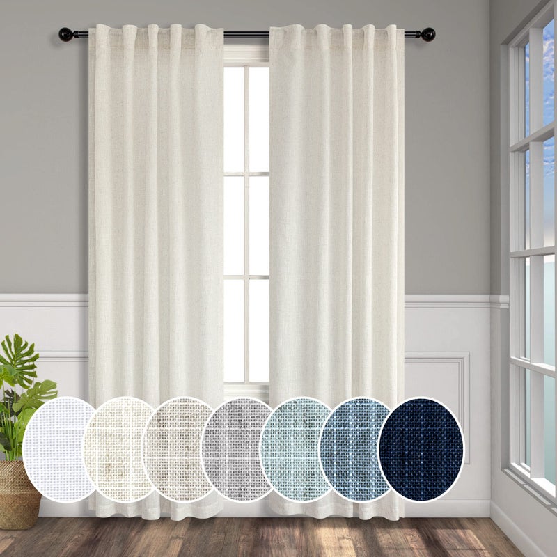 Pitalk Cream Linen Curtains 38 Inch Width for Windows 2 Panel Set Back Tab Rod Pocket Light Filter Semi Sheer Long Skinny Curtains for Living Room Rustic Farmhouse Decor Off White Ivory Wide 38 x 96 Long - Image 1