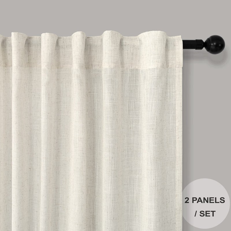 Pitalk Cream Linen Curtains 38 Inch Width for Windows 2 Panel Set Back Tab Rod Pocket Light Filter Semi Sheer Long Skinny Curtains for Living Room Rustic Farmhouse Decor Off White Ivory Wide 38 x 96 Long - Image 2