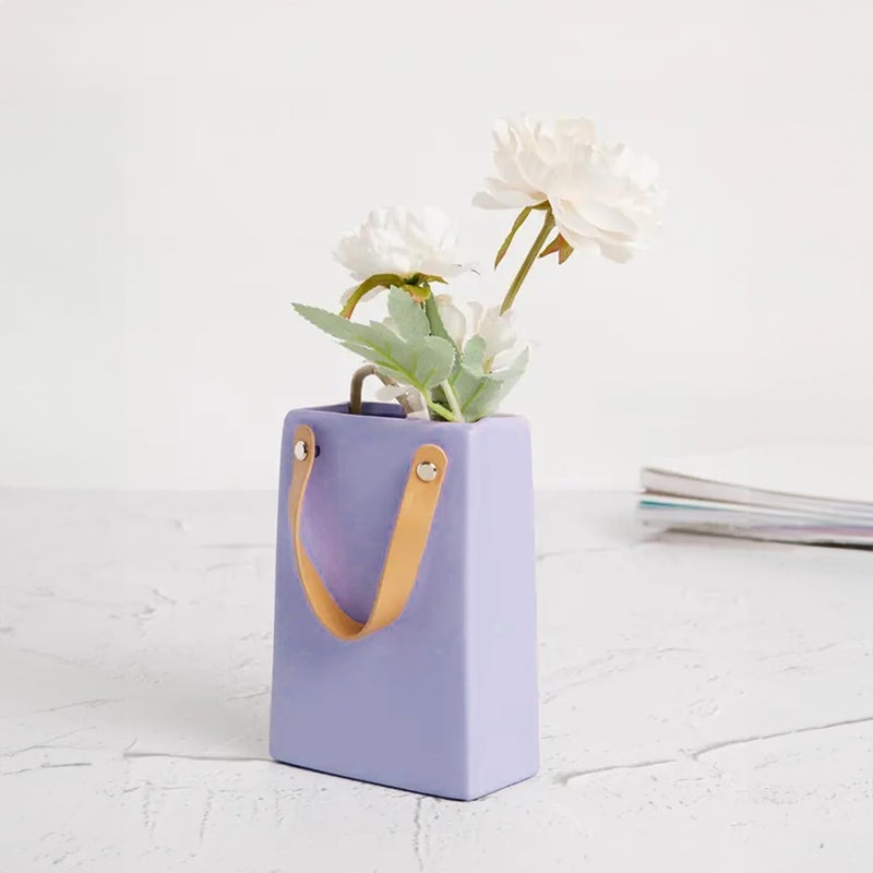 Cortina Cortina Ceramic Flower Vase for Home Decor Flower Vase for Dining Table Pink Hand Bag Shaped Decorative Ceramic Vase Aesthetic Flower Vase for Office 12x18 CM Green 1 Pc  - Image 2