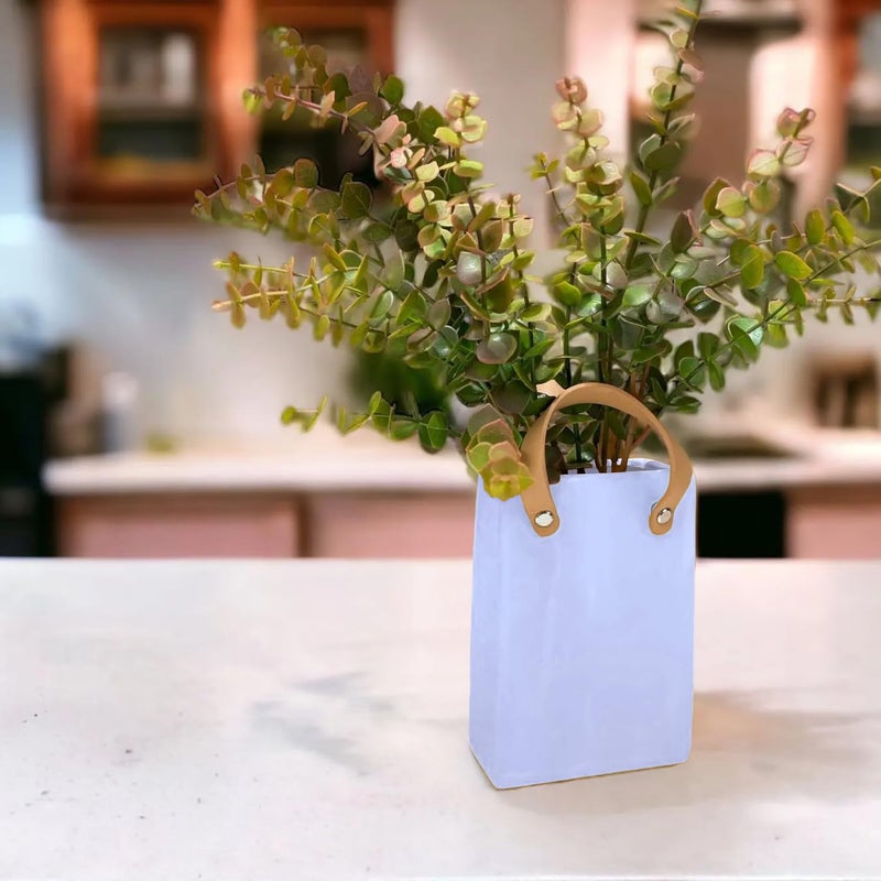 Cortina Cortina Ceramic Flower Vase for Home Decor Flower Vase for Dining Table Pink Hand Bag Shaped Decorative Ceramic Vase Aesthetic Flower Vase for Office 12x18 CM Green 1 Pc  - Image 1