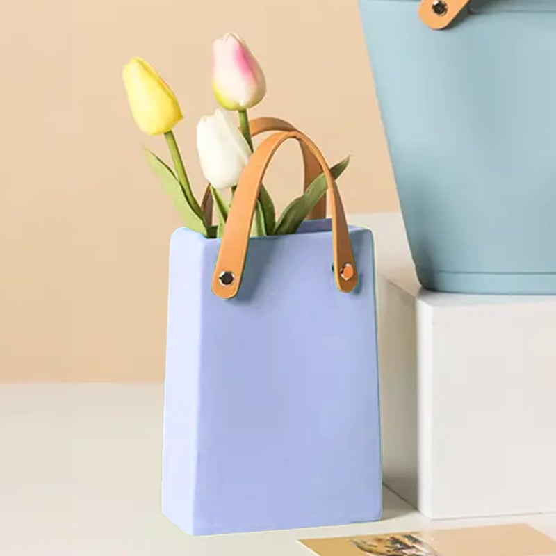Cortina Cortina Ceramic Flower Vase for Home Decor Flower Vase for Dining Table Pink Hand Bag Shaped Decorative Ceramic Vase Aesthetic Flower Vase for Office 12x18 CM Green 1 Pc  - Image 5