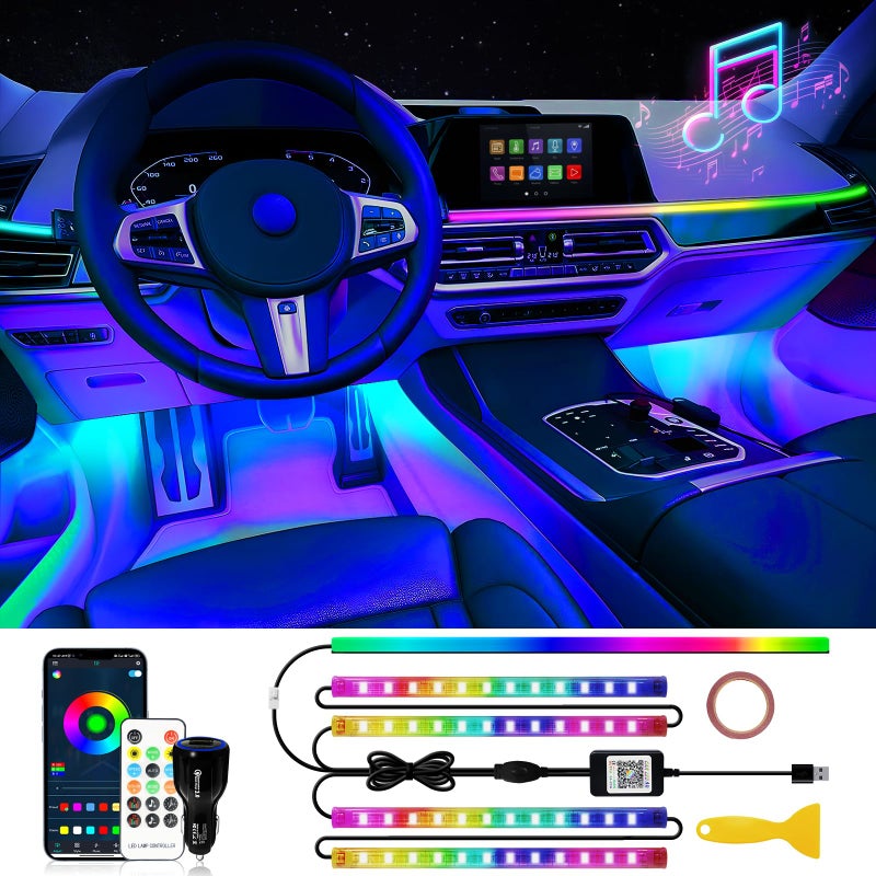 DUOFU365 Car Led Light Interior RGB Dreamcolor Inside Light Music Sync Under Dash Footwell Automotive Strip Light 12V Acrylic Strip Light for Vehicle TruckJeep SUV with Car Charger1set - Image 2