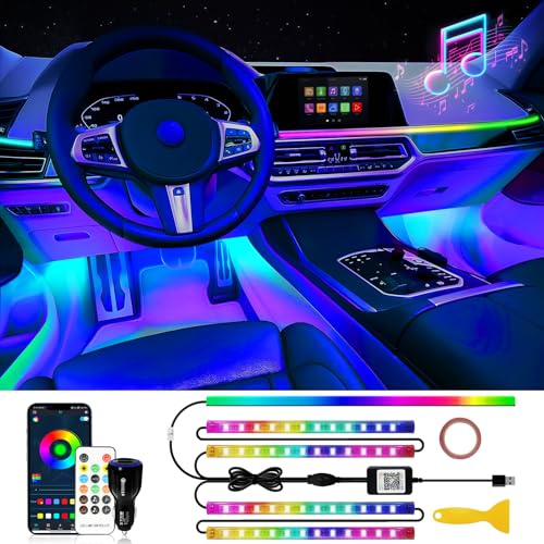 DUOFU365 Car Led Light Interior RGB Dreamcolor Inside Light Music Sync Under Dash Footwell Automotive Strip Light 12V Acrylic Strip Light for Vehicle TruckJeep SUV with Car Charger1set - Image 1
