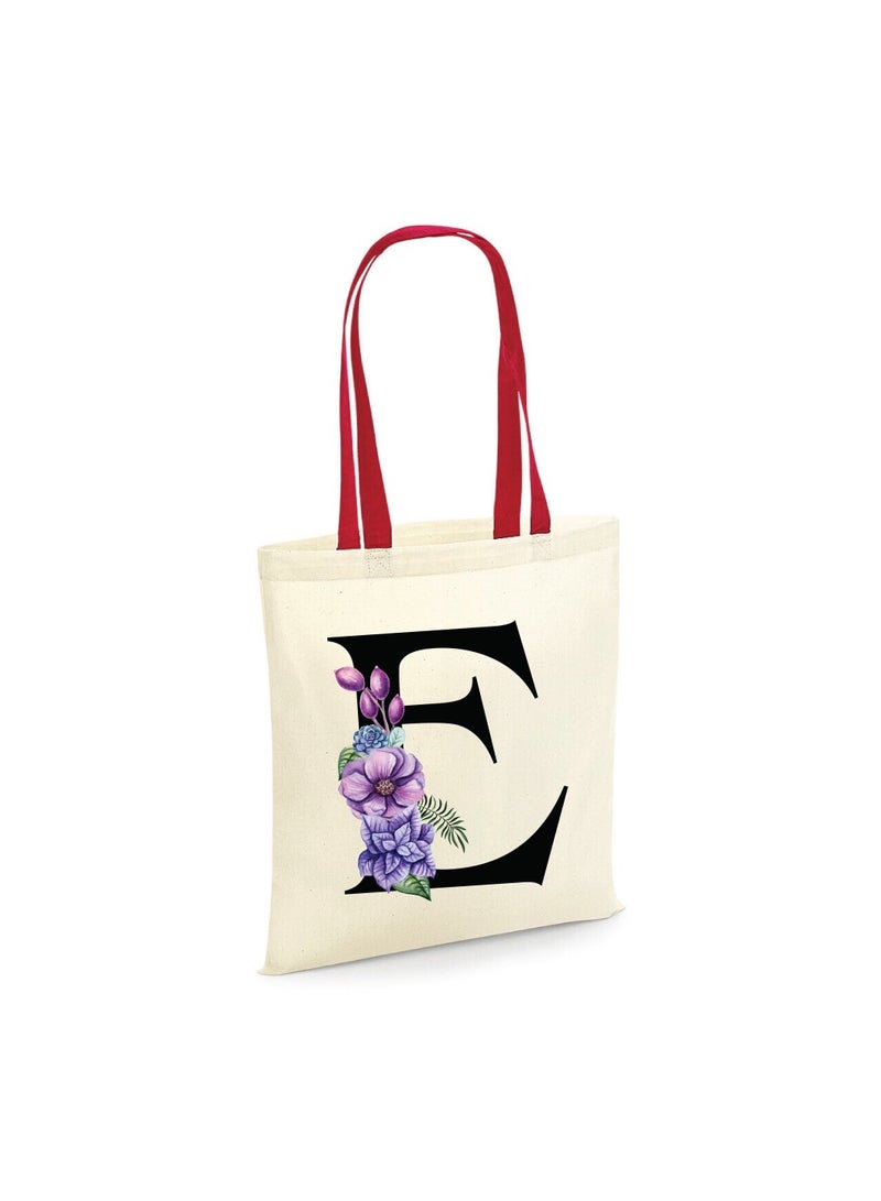 PRINTSHOP4ME Initial Letters Canvas Cotton Tote Bag With Red Handle-Ideal Gifts For Bridesmaids-Party Bag-Reusable Bags  - Image 1
