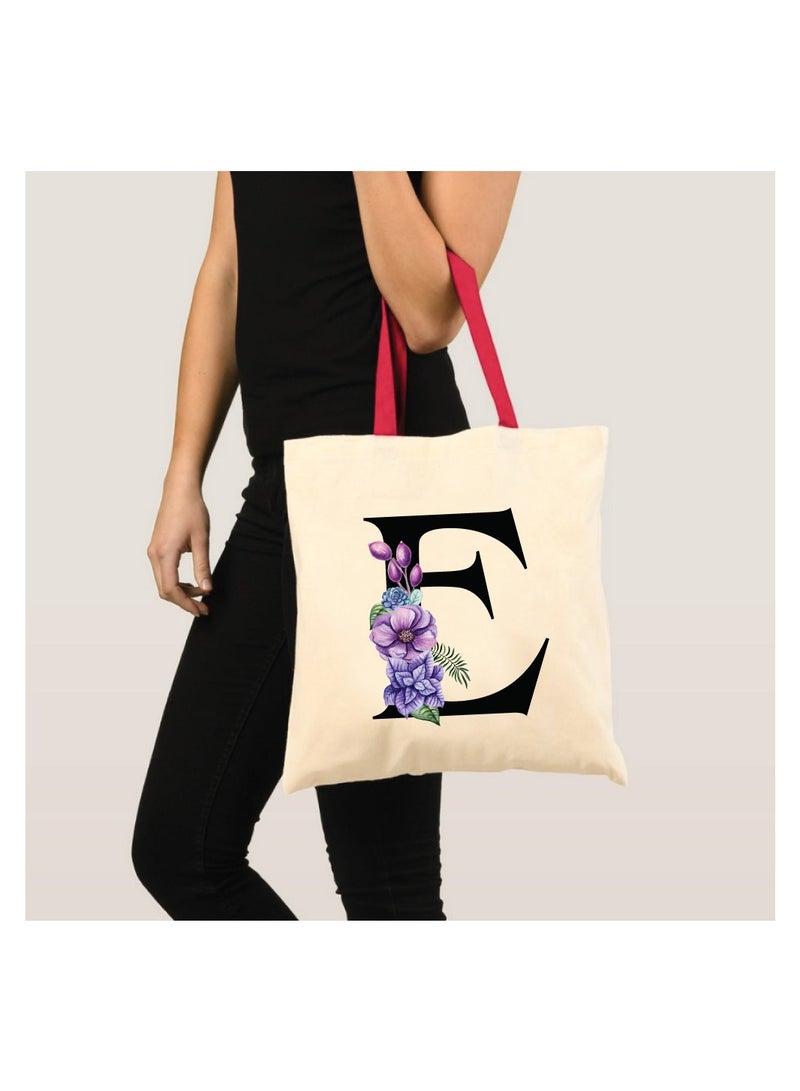 PRINTSHOP4ME Initial Letters Canvas Cotton Tote Bag With Red Handle-Ideal Gifts For Bridesmaids-Party Bag-Reusable Bags  - Image 3
