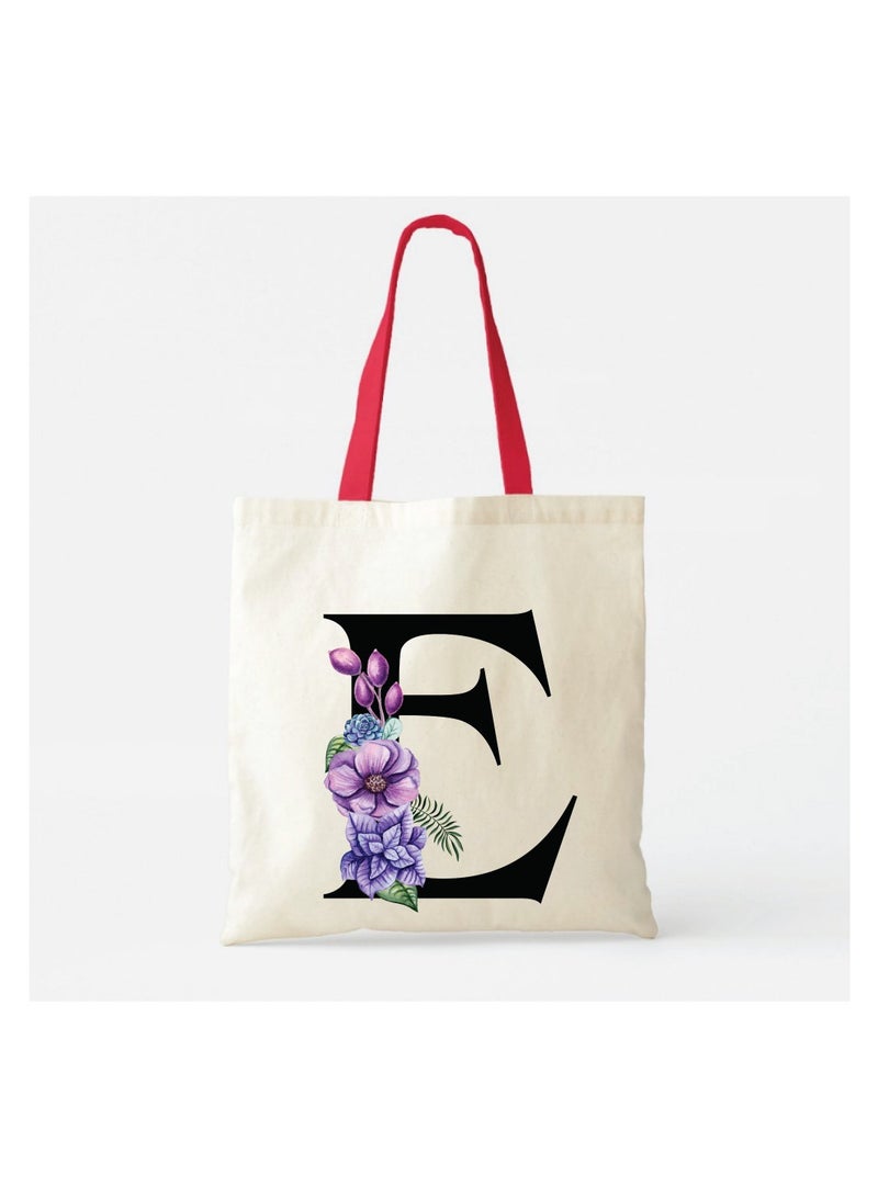 PRINTSHOP4ME Initial Letters Canvas Cotton Tote Bag With Red Handle-Ideal Gifts For Bridesmaids-Party Bag-Reusable Bags  - Image 2