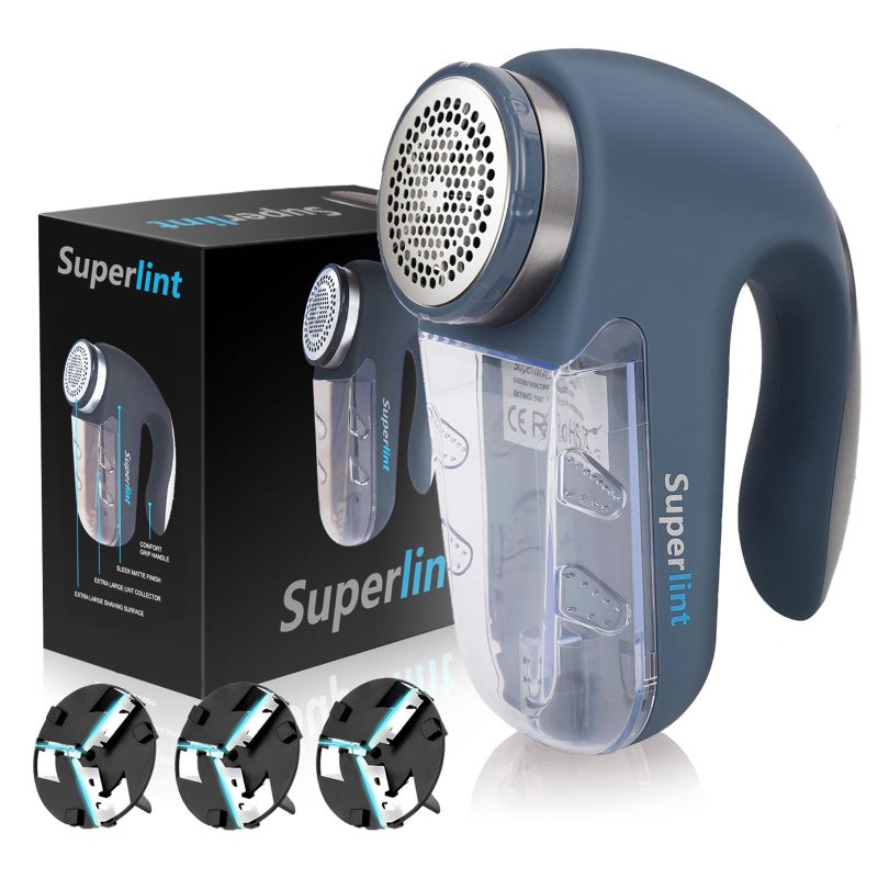 SUPER LINT SUPER LINT Electric Sweater Shaver Fuzz Pill Bobble Remover for Fabric Fleece Curtains Clothes Marine Blue  Silver - Image 1