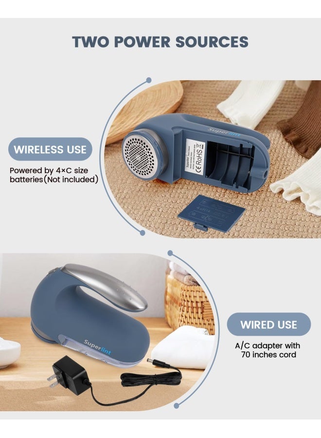 SUPER LINT SUPER LINT Electric Sweater Shaver Fuzz Pill Bobble Remover for Fabric Fleece Curtains Clothes Marine Blue  Silver - Image 2