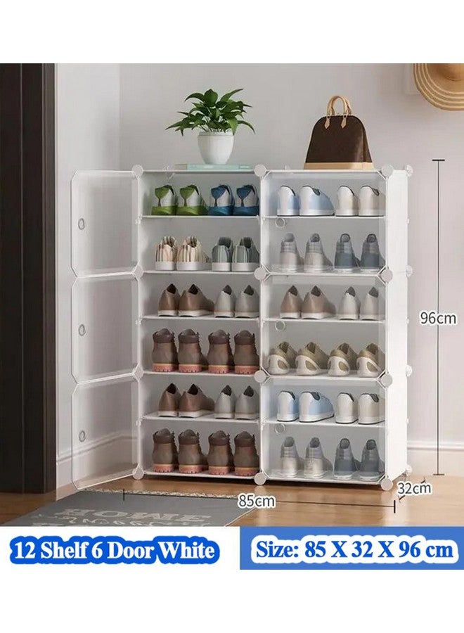 Zemic DIY Shoe Storage Cabinet, Plastic Shoe Rack Organiser to 30 Pair Shoes, Foldable Shoe Storage with Shelves and Door for All Kinds of Shoes, Books, Toys and Clothing (12-Shelf, White) - Image 2