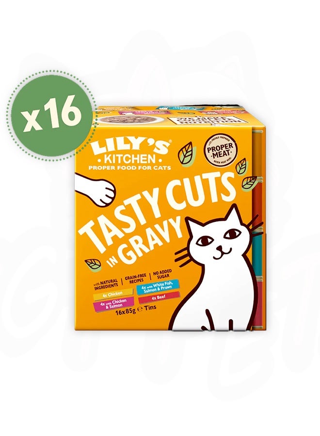 Lily's Kitchen Tasty Cuts In Gravy Mixed Multipack For Adult Cats - 85G (Pack Of 16) - Image 1