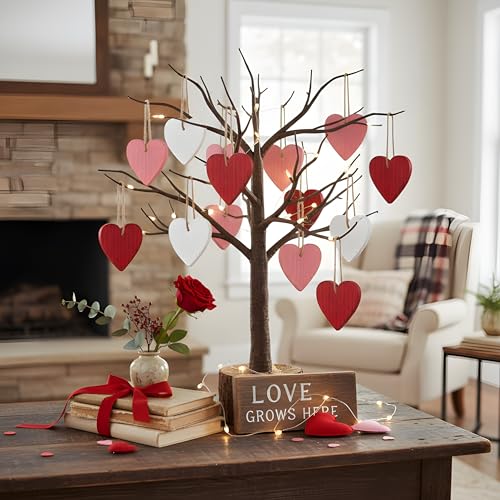 Rmeosye Valentine Wooden Heart Ornaments Set, 18pcs Rustic Farmhouse Distressed Wooden Hearts in Red, Pink & White, Vintage Wood Valentine Décor for Home, Tiered Tray, Mantel, Fireplace, Shelf, or Office - Image 5