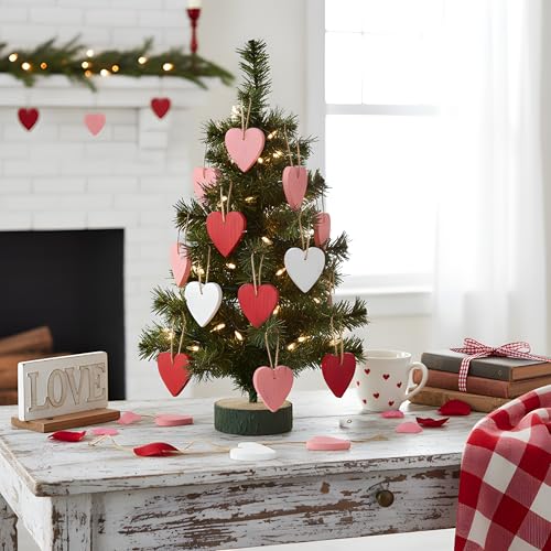 Rmeosye Valentine Wooden Heart Ornaments Set, 18pcs Rustic Farmhouse Distressed Wooden Hearts in Red, Pink & White, Vintage Wood Valentine Décor for Home, Tiered Tray, Mantel, Fireplace, Shelf, or Office - Image 2